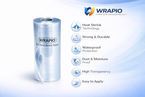 Image of Wrapio PVC Heat Shrink Sleeve Roll 10 Inch Width and 20 Meters Length | Transparent Shrink Wrap sleeve for Bottle, Jar, Gift & Packaging | Heat Gun /Hot Water Compatible (20 Meters)