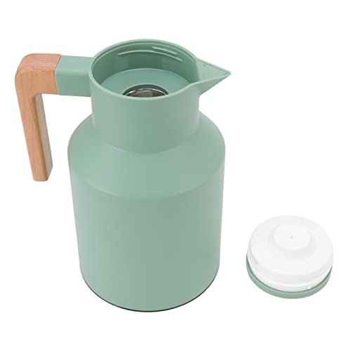 Thermal Coffee, 1L Large Capacity Portable European Double Walled Thermal Coffee Beech Wood Handle 12h Insulation Kettle Pot 1 Liter Green (Green)