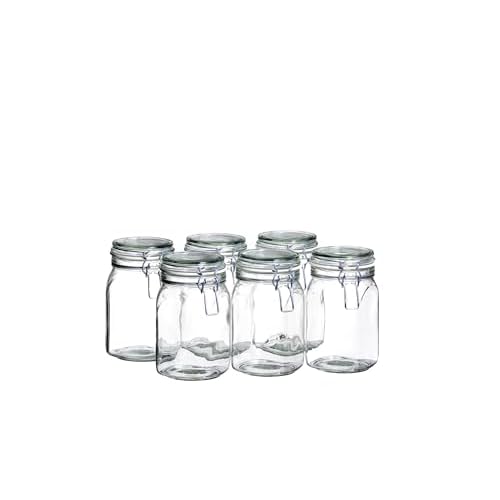 Mäser 925340 Gothika, Einmachgläser 1 l, 6er Set, made in Germany, Vorratsgläser mit Deckel und Drahtbügel zum luftdichten Aufbewahren, Einkochen und Einlegen, Glas, transparent