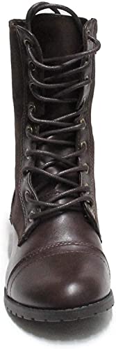 Image of Forever Link Womens Round Toe Military Lace Up Knit Ankle Cuff Low Heel Combat Boots