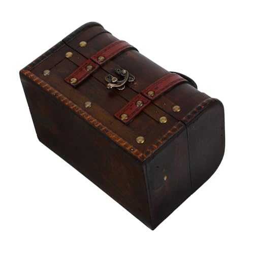 STOBAZA Small Storage Crate with Lock Decorative Keepsake Holder for Jewelry Trinkets Valuables Dark Brown Antique Style