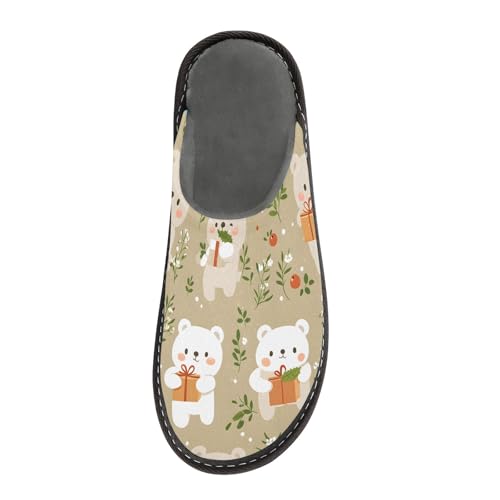 Bear Present with Flower Fuzzy Slippers Soft Home Bedroom Slippers for Women Men House Shoes3