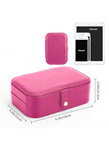 Image of Cortina Jewellery Organiser PU Leather Zipper | Portable Storage Box Case with Dividers | Container for Rings, Earrings, Necklace Home Organizer - Pink