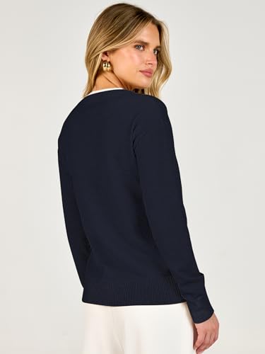 Image of ANRABESS Sweaters for Women 2026 Fall Long Sleeve Lightweight Pullover Tops | 2 in 1 Faux Layer Crew Neck, Cozy Soft Skin Friendly Button Sweater Tops, Business Casual Office Daily Knit Outfit for Winter