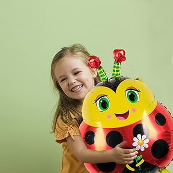 Atpata Funky Garden Theme Botanical 1st Birthday Balloons Set β Daisy ONE Foil Balloon, Ladybug, Honeybee, Flower & Leaf Balloons, Happy Birthday Bee Party Decorations 1