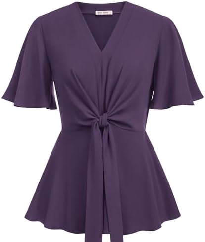 GRACE KARIN 2024 Women's Elegant V Neck Peplum Tops Tie Front Sho...