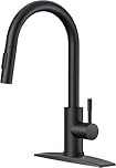 FORIOUS Black Kitchen Faucet, Kitchen Faucets with Pull Down Sprayer, Stainless Steel High Arc Single Handle Classic Bar Faucets for Farmhouse, Camper, Laundry, 1 or 3 Hole Deck Mount, Mattle Black