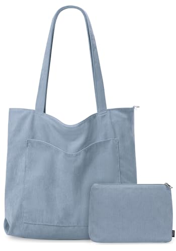 GASSDA Handtasche Damen Groß Shopper Tasche Damen Cord Tasche Tote Bag mit Reißverschluss für Arbeit Einkaufen Fitness Reisen (A-Hellblau)