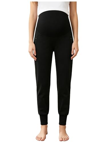 Grossesse pantalons crayon anti-pression pour yoga et gym à poches zippées Sywiyi