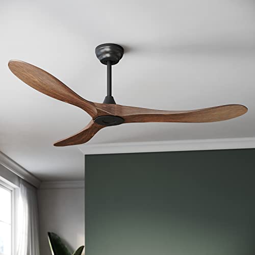 SUNXURY Ventilatore da soffitto con telecomando e silenzioso, in vero legno, vintage, 150 cm, 3 ali, 5 livelli di potenza, regolazione intelligente dell'ora, risparmio energetico