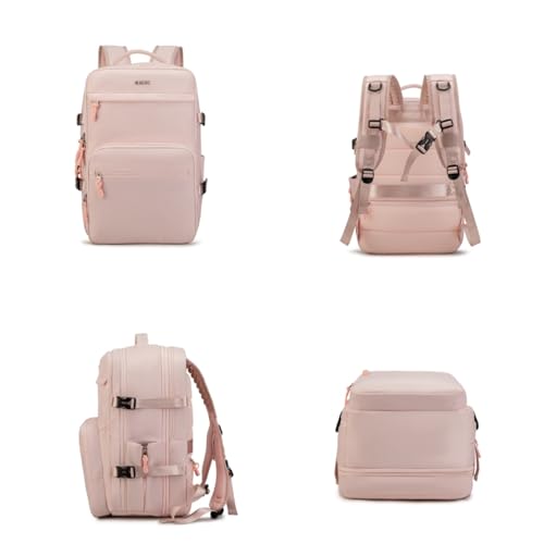 Kinmac Extra Large Travel Backpack,360&deg; Cushioned Laptop Backpack with USB Charging Port For 15.6 inch to 17 inch Laptop(Pink)