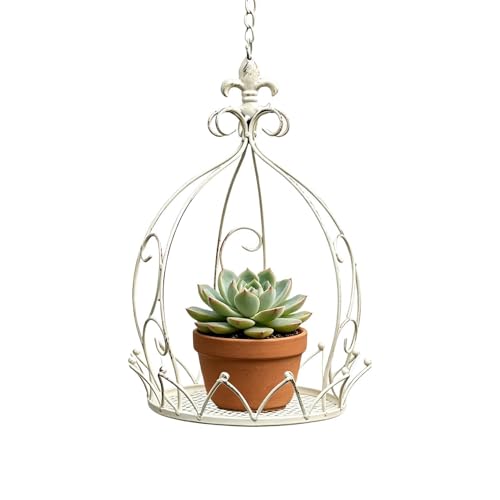 Support de pot de fleurs suspendu anti-chute avec panier métallique et chaîne balcon