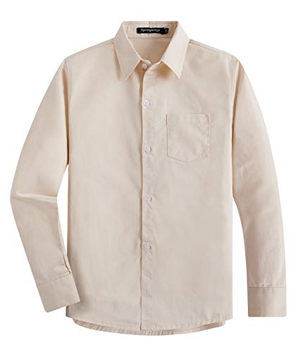 Spring&Gege Boys' Cotton Dress Shirt Long Sleeve Casual School Uniform Woven Button Down Shirt