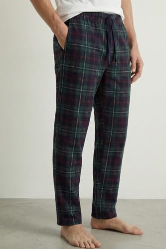 Elemge Kareli Pijama Altı Esnek Kumaş Rahat Kesim Esnek Regular Fit Beli Lastikli İpli Cepli Erkek Ekoseli İnce Eşofman Tek Alt (Yeşil-Kırmızı, S) - Görsel 2