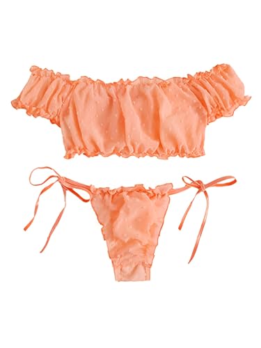 Image of Lilosy Sexy Stretch Ruffle Tie Sheer Mesh Lingerie Set Outfits