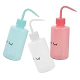 DOITOOL 3pcs Squeeze Wash Bottles 250ml with Bent Nozzle Pink Blue Eyelash Cleaning Bottles for Tattooing, Indoor Gardening, and Beauty Care
