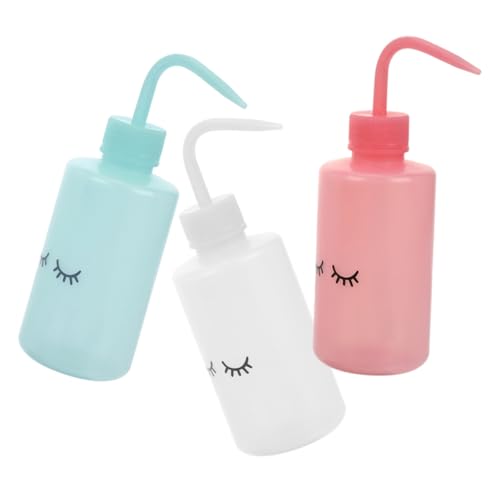DOITOOL 3pcs Squeeze Wash Bottles 250ml with Bent Nozzle Pink Blue Eyelash Cleaning Bottles for Tattooing, Indoor Gardening, and Beauty Care