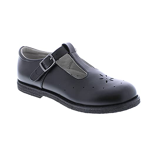 FOOTMATES Sherry BTS Leather T-Strap Mary Jane Flats Girls Dress Shoes with Wide Toe Box and Custom-Fit Insoles, Non-Marking Outsoles - for Little Kids and Big Kids, Ages 4-124