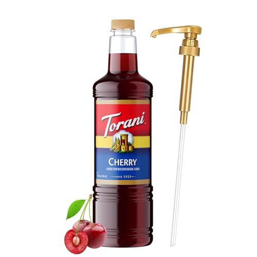 Torani Cherry Coffee Syrup 1 Liter Bottle with Pump Dispenser