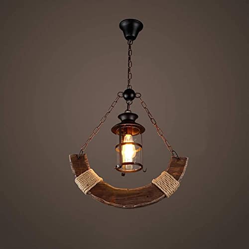 Chandelier industriel en bois et corde de chanvre E27 pour cuisine
