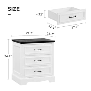 Whalefall farmhouse 3 drawers dresser with charging station white nightstand bedside for bedroom wood small end table for living room dresser chest of drawers for hallway closet dorm 1  urban country home decor
