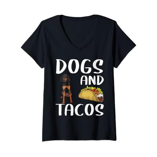 Womens Dogs And Tacos Black and Tan Coonhound Mexican Food Lovers V-Neck T-Shirt