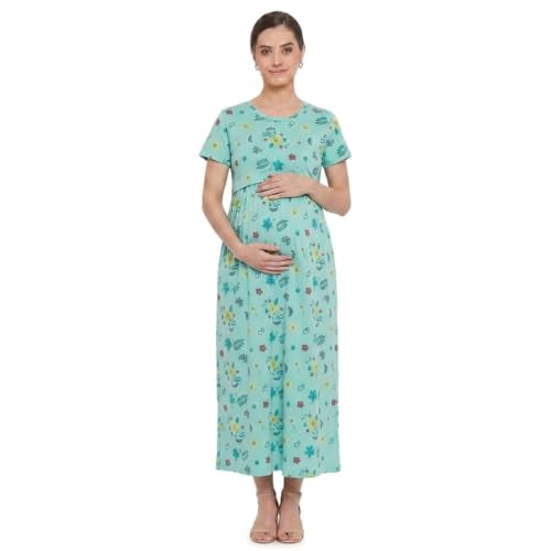 Image of Zero Clothing Feeding Dress for New Moms Casual Loungewear Ankle Length | Cotton Maternity Nighty | Zipless Feeding Dresses for Women | Pregnancy & Nursing Wear