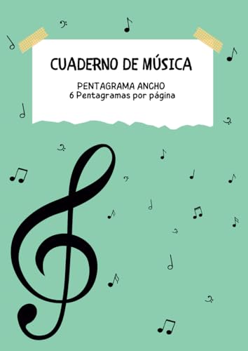 Cuaderno de música 6 pentagramas para niños: Libreta para notación musical, papel pautado 6 pentagramas por página, pentagrama grande, pauta ancha, A4, 110 páginas