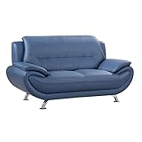 American Eagle Furniture Faux Leather Loveseat in Blue