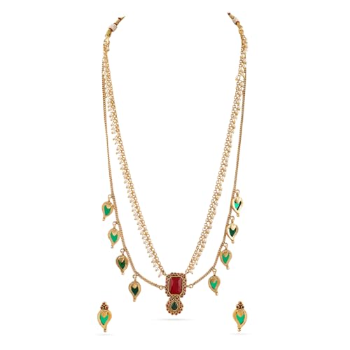 Image of Rubans Necklace Set Gold Plated Traditional Stylish Floral Theme Jewellery Gift for Women & Girls