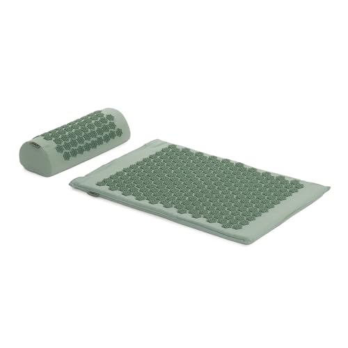 Tapis d'acupression en coton TREXO vert avec coussin de massage