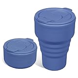 Peboms Collapsible Silicone Camping Cups 13oz - Leakproof Travel Mug with Lid, Portable Foldable Bottle for Camping Hiking Office (BPA Free, Dishwasher Safe) - Blue