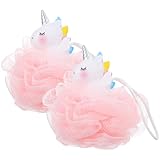 healvian 2個 ユニコーン形バススポンジ キッズ用ボディスクラバー 体の汚れに ふわふわメッシュ素材でやさしく ケア お風呂を楽しくするシ