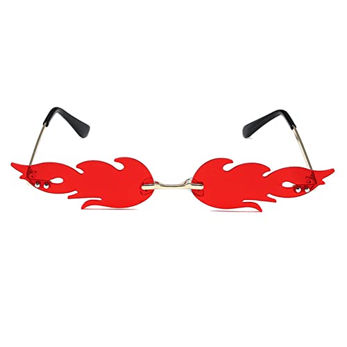 Fashion Fire Flame Sunglasses Women Men Retro Rimless Fire-Shape Wave Glasses Vintage Eyewear for Halloween Party2