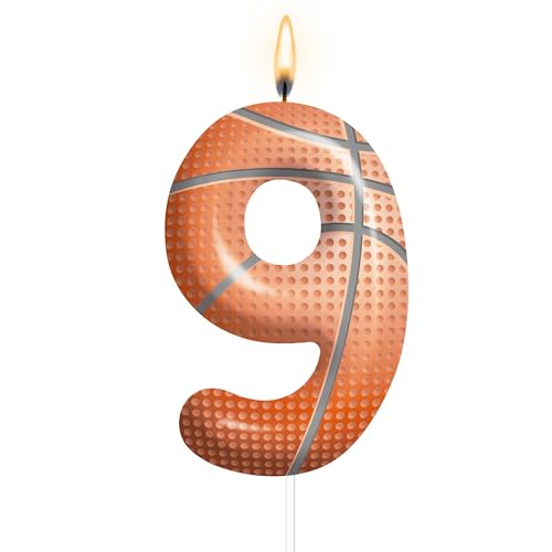 Basketball Birthday Candles, Basketball Number 9 Candle Cake Topper for Birthday Party Cake Decoration, Reunions Theme Party Supplies