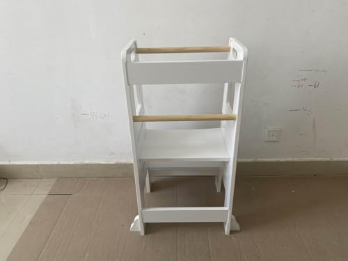 Wekuku Kids Standing Tower Adjustable Height Toddler Step Stool Montessori Wood Learning Stool for Kitchen, Bathroom & Play Safe & Sturdy White Design