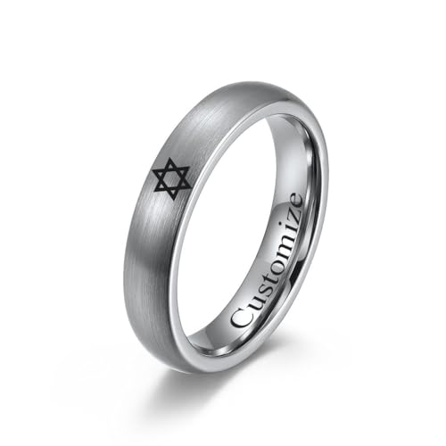 Hebrew Ring Frosting 4mm 6mm 8mm Tungsten Carbide Ring Custom Engrave Rings Plain Dome Inside High Polished Silver Black Gold Plated Wedding Band Comfort Fit Size 6-12