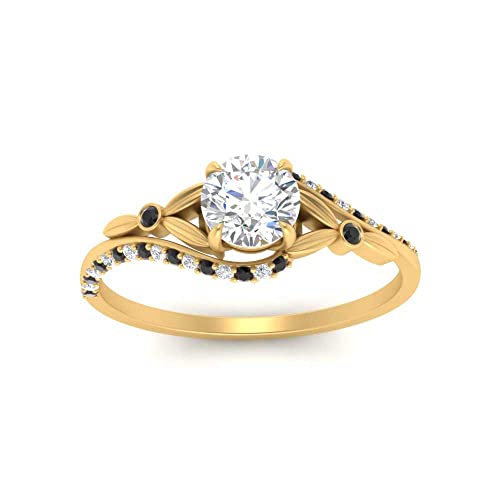 Image of 55Carat Choose Your Gemstone Floral Accent Swirl Diamond CZ Ring Yellow Gold Plated Round Shape Halo Engagement Rings Everyday Jewelry Wedding Jewelry Handmade Gifts for Wife US Size 4 to 12