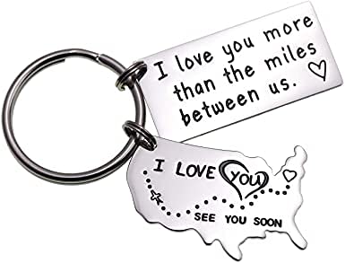 Long Distance Relationship Keychain I Love You More Than The Miles Between Us Going Away State Keychain