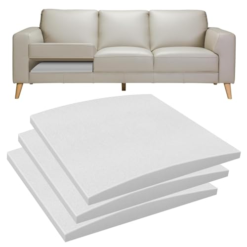 Couch Cushion Inserts for Sagging Seat Repair, 20" x 20" Sofa Seat Support Pads, Durable Replacement Foam for Sectional, Loveseat & Chair Furniture, Curved Ergonomic Design, Gray Set of 3