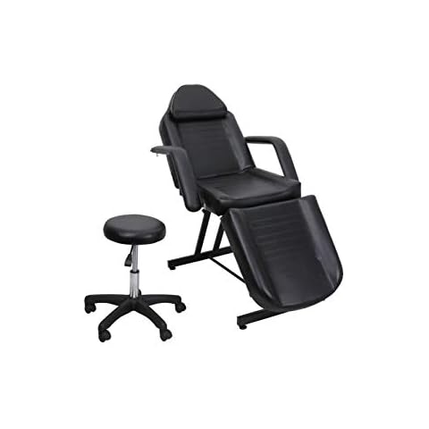 Salon Style Multi-Function Basic Facial Chair with Free Stool Facial Bed Massage Table Tattoo Massage Facial Table Bed Chair Barber Beauty Spa Salon Equipment Black Cover