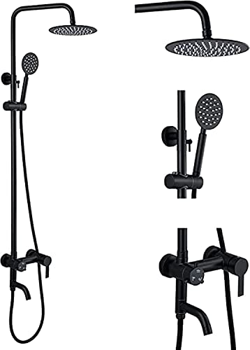 BEONE Bathroom Shower Set BEONE Shower Set Bathroom Shower Hot and Cold Water Faucet with Liftable Shower Column Rotating Stand Handheld Adjustable Complete Set Wall Mount (Black)