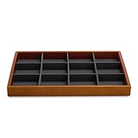 Vassoio Portagioie In Legno Massello 8 Scomparti – Grigio Scuro 22x11 Cm – Organizer Per Anelli E Gioielli – Con Microfibra Antigraffio