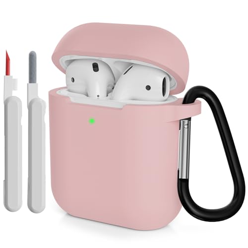 KOKOKA Custodia in Silicone Compatibile per AirPods 2 con Kit di Pulizia, Case Cover Protettiva in Premium Silicone per Airpods Seconda Generazione 2019 con Moschettone, Rosa