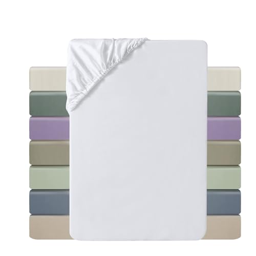 MILDLY Spannbettlaken 200x200 Satin, 100% Langstapelige Baumwolle Seidig Luxus Bettlaken Spannbettlaken bis 25cm Matratzenhöhe, Oeko-Tex Zertifiziert-Weiß