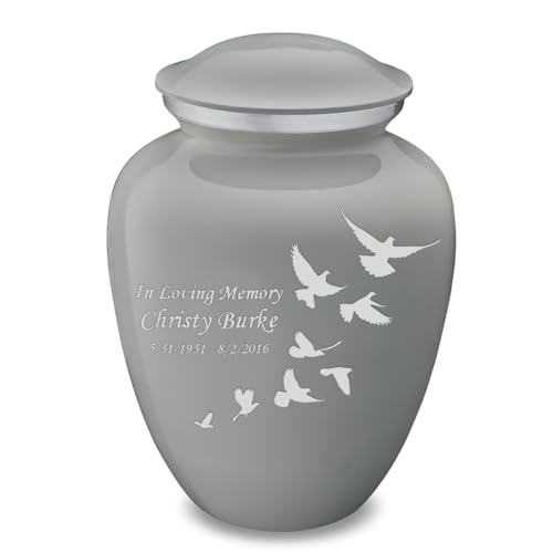 Geturns Embrace Adult Personalized Doves Cremation Urns for Human Ashes I Large Slate Grey Funeral Urn for Men and Women I 200 lbs