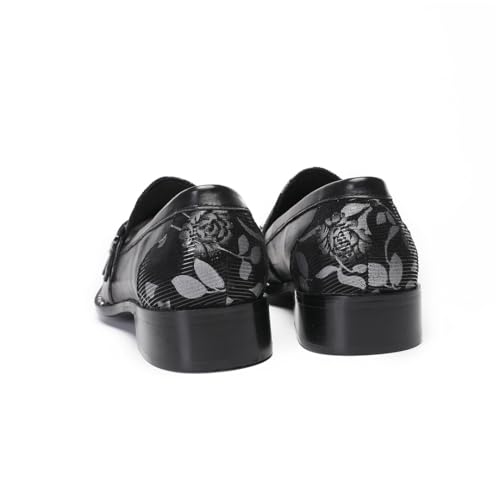 Men's Dress Loafers Slip on Patent Leather Loafers Floral Print Pattern with Buckle Square Toe Metal Toe Cap Western Wedding Party Shoes3