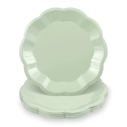 Image of NatNarr 30 Pcs Sage Green Paper Plates, 7 Inch Scalloped Paper Plates Small Dessert Cake Plate Cute Party Plate Disposable Sage Greens Party Supplies for Wedding, Baby Bridal Shower, Birthday