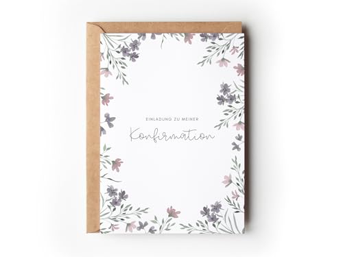 10 Einladungskarten Konfirmation Mädchen floral mit Umschlägen Boho Wildblumen Einladungen Konfirmation pastell Blumen Einladungskarten zum Ausfüllen (Einladung Konfirmation Wildblumen)