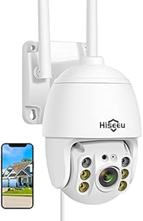 Security Camera Wireless Outdoor, Hiseeu 3MP Color Night Vision WiFi Home Video Surveillance Pan&Tilt 360° with Motion Detection,Siren/Motion/Light Alarm,2-Way Audio,IP66 Weatherproof,Work with Alexa